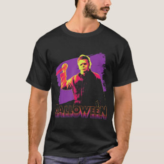 Halloween Michael Myers Neon Porträtt T Shirt