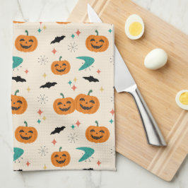Halloween Mid Century Pumpkins Mönster Kökshandduk