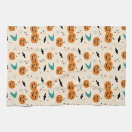 Halloween Mid Century Pumpkins Mönster Kökshandduk