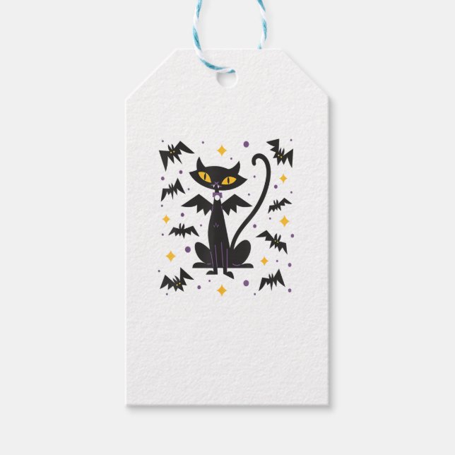 Halloween Mid Century Retro Vampire Black Cat Presentetikett (Framsidan)
