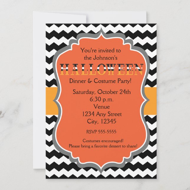 Halloween Middags Kostymfest Chevron Inbjudan (Framsida)