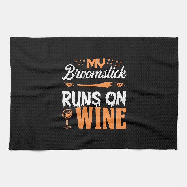 Halloween min Broomstick Springa på Vin-födelsedag Kökshandduk (Horisontell)