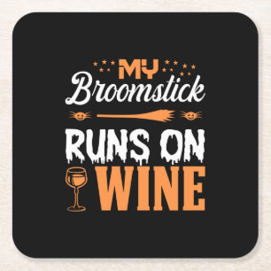 Halloween min Broomstick Springa på Vin-födelsedag Underlägg Papper Kvadrat