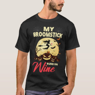 Halloween min Broomstick Springa på Vin Witch Drun T Shirt