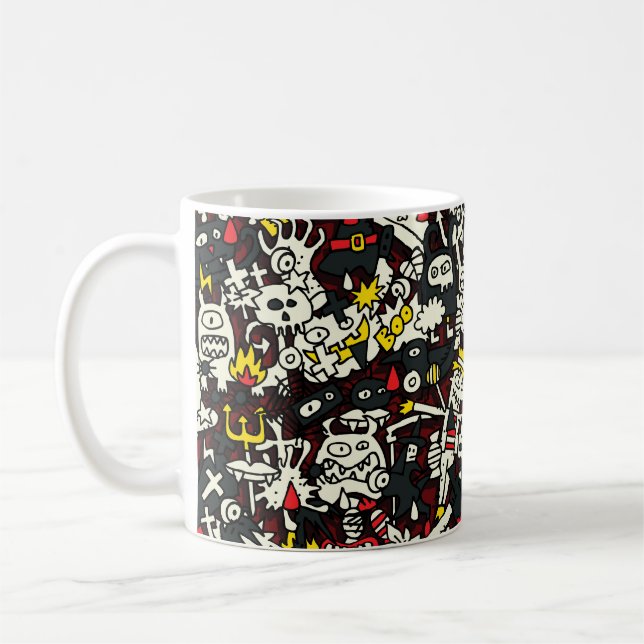 Halloween Mini Doodle Vintage Mönster Kaffemugg (Vänster)