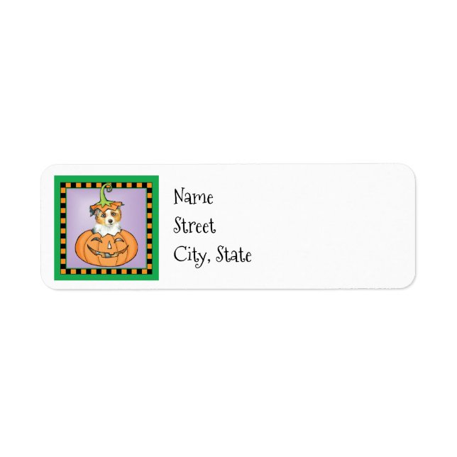 Halloween Miniature American Shepherd Returadress Etikett (Framsidan)