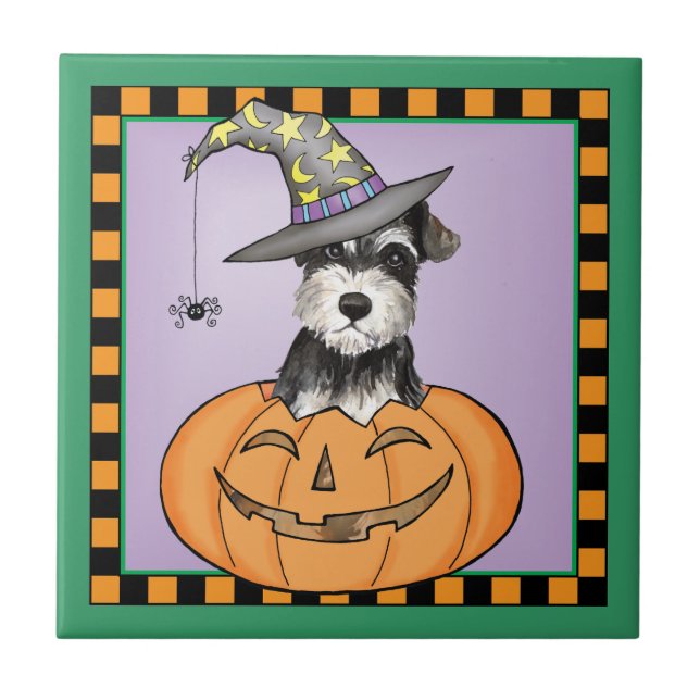 Halloween miniatyrSchnauzer Kakelplatta (Framsidan)