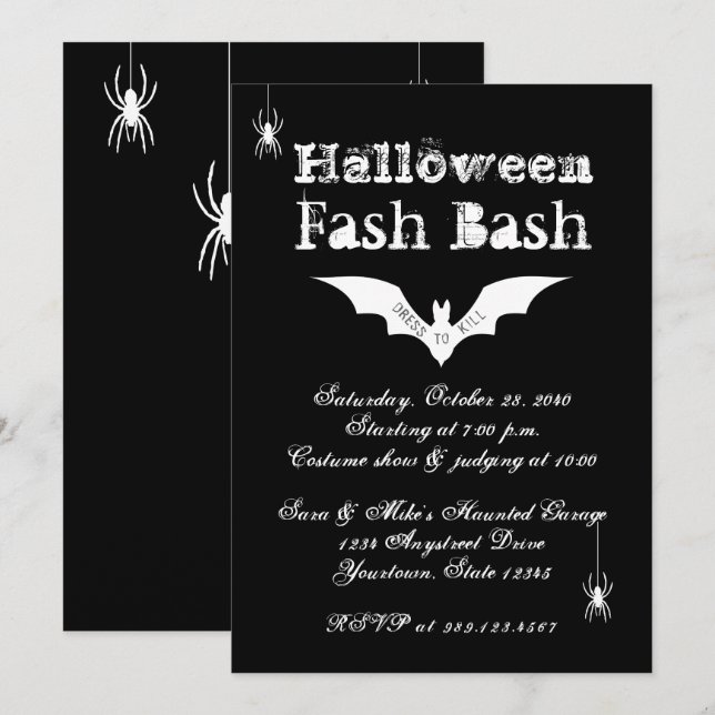 Halloween Mode Costume Party-inbjudan Inbjudningar (Fram/baksida)