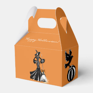 halloween-modebild med en broom presentaskar
