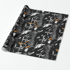 halloween-modebild med en broom presentpapper