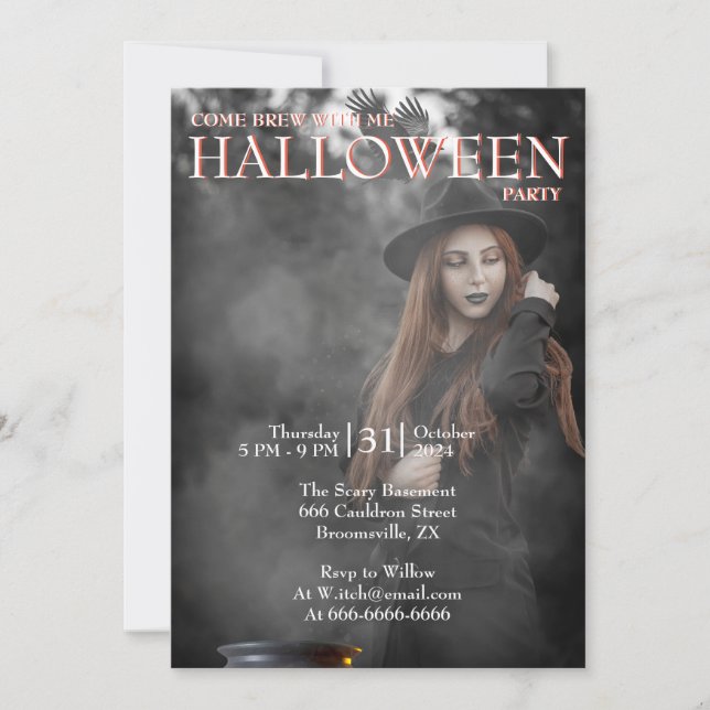 Halloween Modern Gothic Witch Brewing Mörk Photo Inbjudningar (Framsida)