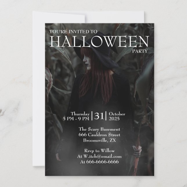 Halloween Modern Gothic Witch in Dark Forest Inbjudningar (Framsida)