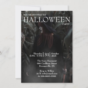 Halloween Modern gotisk häxa i mörk skog Inbjudningar