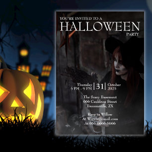 Halloween Modern gotisk häxa kvast mörkt foto Inbjudningar