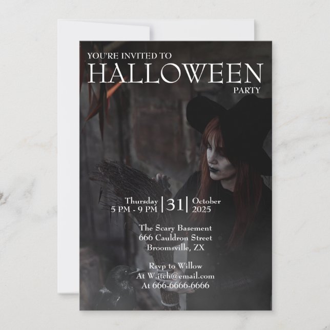 Halloween Modern gotisk häxkvast Mörk bild Inbjudningar (Framsida)