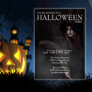 Halloween Modern gotisk häxkvast mörk lada Inbjudningar