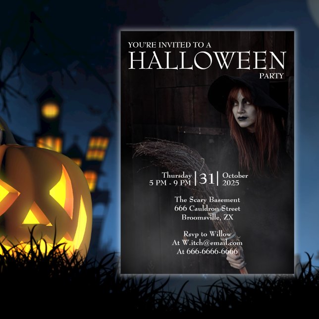 Halloween Modern gotisk häxkvast mörk lada Inbjudningar (Skapare uppladdad)
