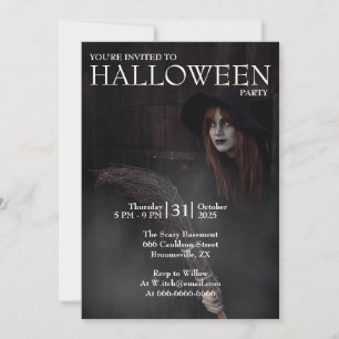 Halloween Modern gotisk häxkvast mörk lada Inbjudningar