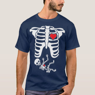 Halloween Moderskap Pumpkin Skeleton Funny Pregnan T Shirt