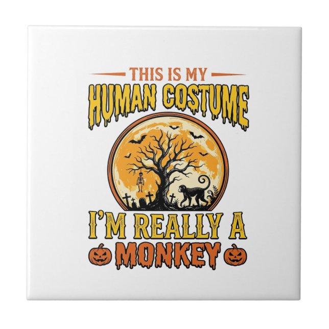Halloween Monkey Kostym Vintage Shirt Design_1 Kakelplatta (Framsidan)