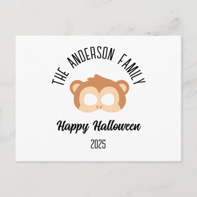 Halloween Monkey Mask Masqueraupplag Vykort (Framsida)
