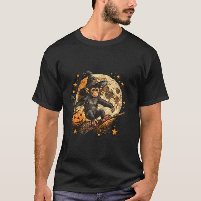 Halloween Monkey Pumpkin Autumn Scary Party Spider T Shirt (Framsida)