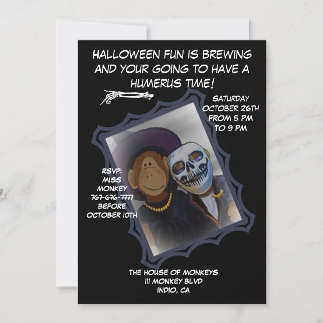 Halloween Monkey-Witch-partiinbjudan Inbjudningar (Framsida)