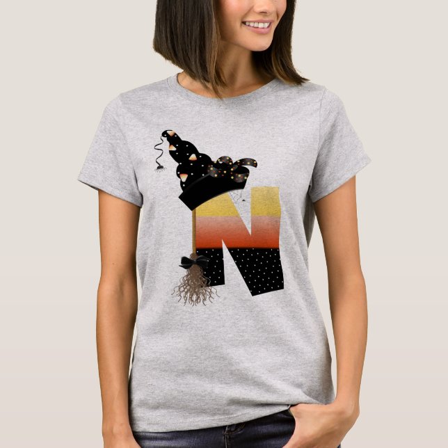 Halloween Monogram Brev N T Shirt (Framsida)