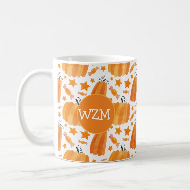 Halloween Monogram Pumpkin Coffee Mugg (Vänster)