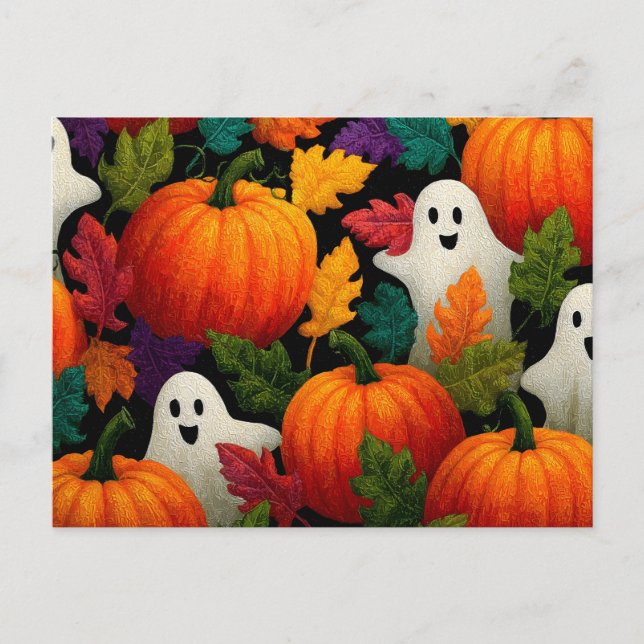 Halloween Mönster-bakgrund med Orange Pumpkins Vykort (Framsida)