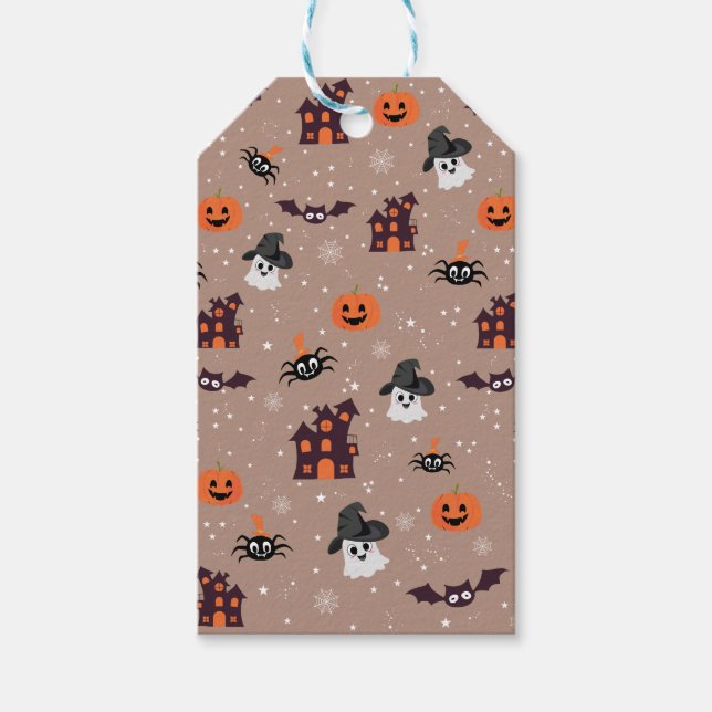 Halloween mönster blek taupe presentetikett (Framsidan)