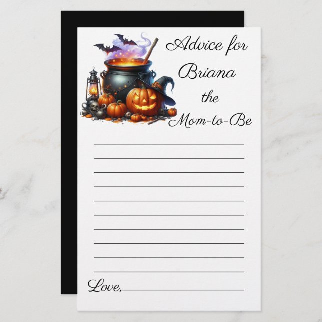 Halloween Monster Boy Baby Shower Advice för Mamma (Fram/baksida)