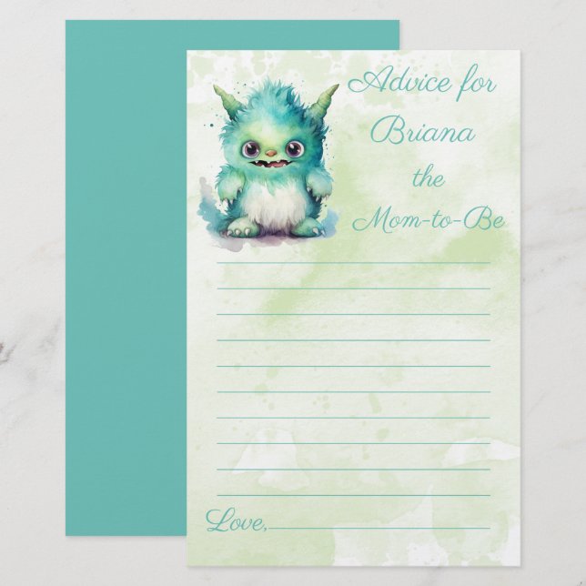Halloween Monster Boy Baby Shower Advice för Mamma (Fram/baksida)