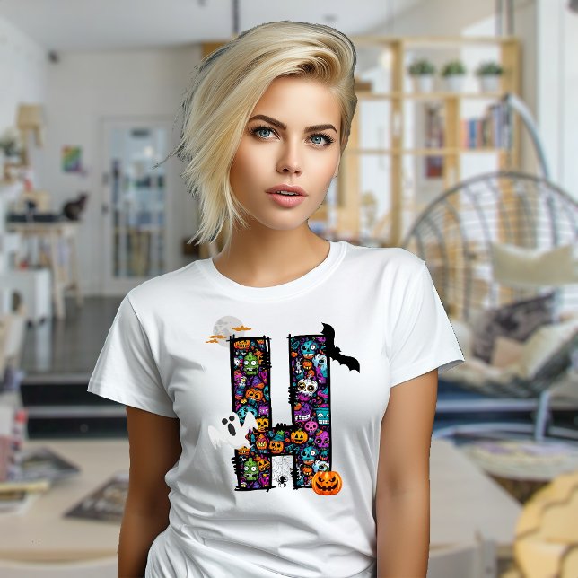Halloween-monster brev H t-shirt (Halloween monsters aesthetic letter H design t-shirt)
