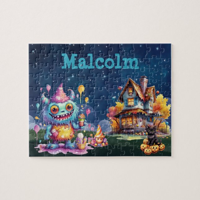 Halloween Monster Custom Child Name Puzzle  Pussel (Horisontell)