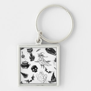 Halloween mönster-design fyrkantig silverfärgad nyckelring