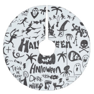 Halloween Monster Doodles Roligt Julgransmatta Borstad Polyester