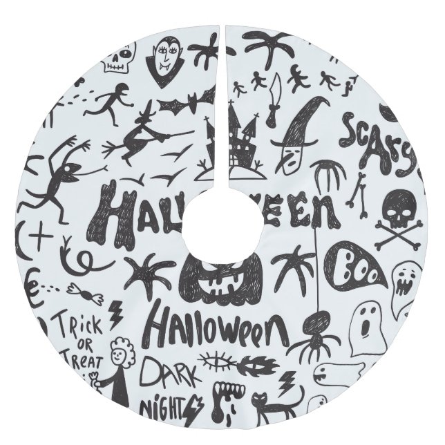 Halloween Monster Doodles Roligt Julgransmatta Borstad Polyester (Framsidan)