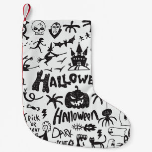 Halloween Monster Doodles Roligt Liten Julstrumpa