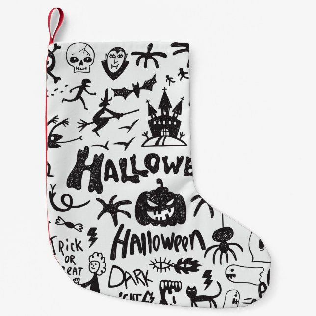 Halloween Monster Doodles Roligt Liten Julstrumpa (Framsidan)