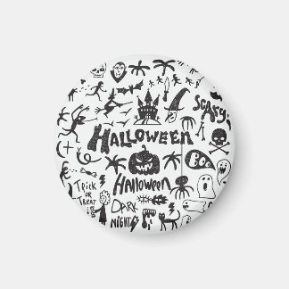 Halloween Monster Doodles Roligt Magnet