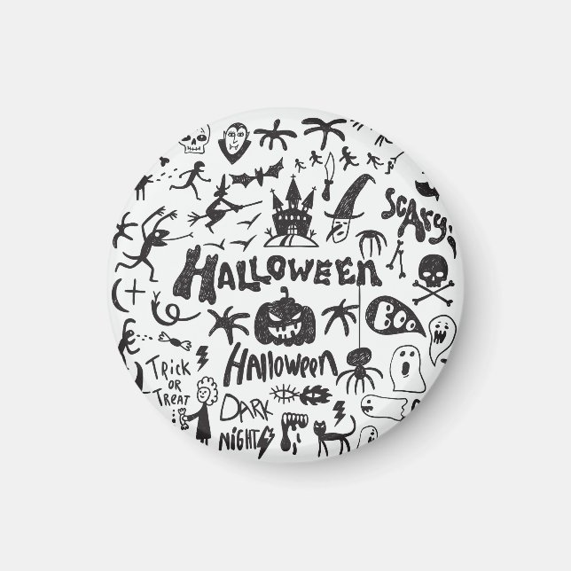 Halloween Monster Doodles Roligt Magnet (Framsidan)