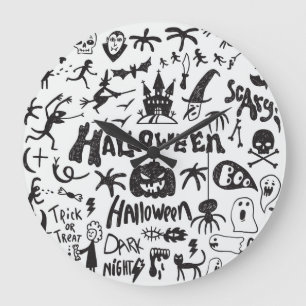 Halloween Monster Doodles Roligt Stor Klocka