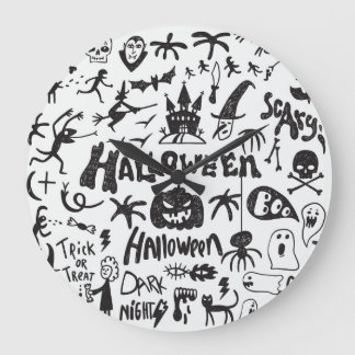 Halloween Monster Doodles Roligt Stor Klocka