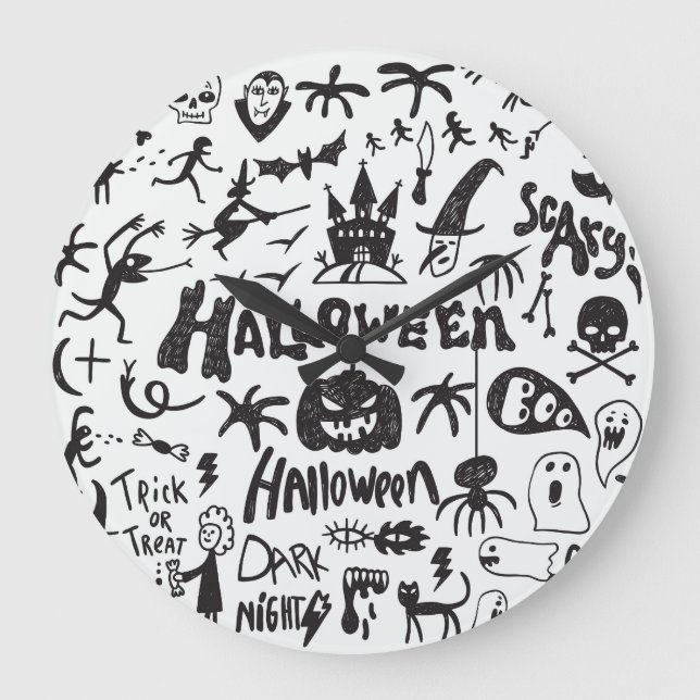 Halloween Monster Doodles Roligt Stor Klocka (Framsida)