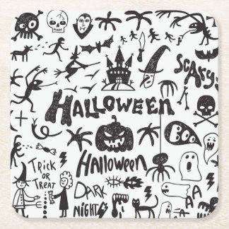 Halloween Monster Doodles Roligt Underlägg Papper Kvadrat
