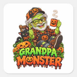 Halloween Monster Familj – Monster Farfar Kul Fyrkantigt Klistermärke