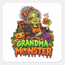 Halloween Monster Familj – Monster Mormor Kul Fyrkantigt Klistermärke