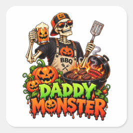 Halloween Monster Familj – Pappa Monster Grillfest Fyrkantigt Klistermärke