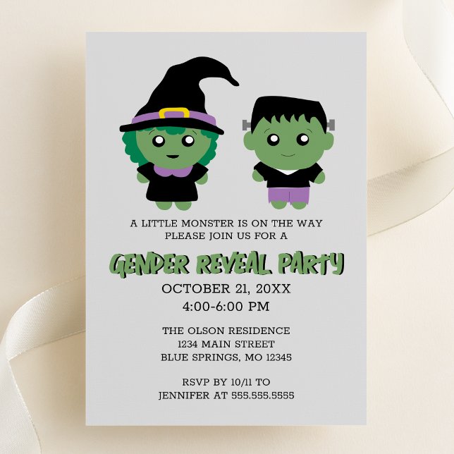 Halloween Monster Gender Reveal Party-inbjudan Inbjudningar (Skapare uppladdad)